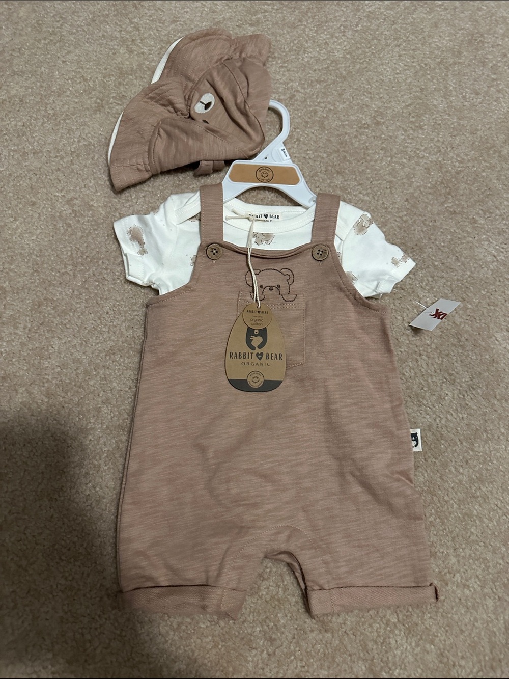 Rabbit + Bear Organic Baby Romper Set with Hat